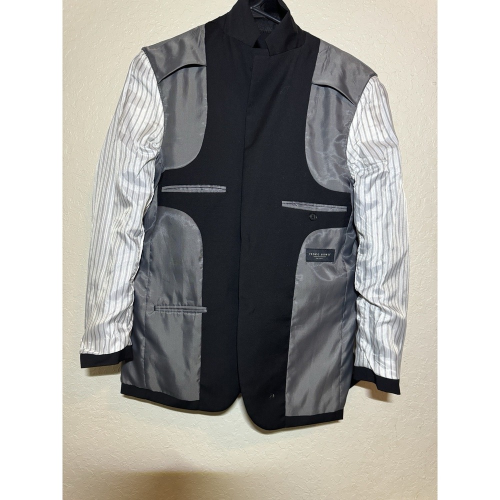 Pronto Uomo Blazer Black Jacket Mens Sz 35  Short 29 Waist Wool Poly 2 Button - Picture 6 of 7